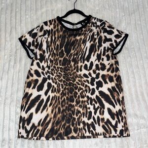 MNG BY MANGO Suit Collection Leopard Print Short Sleeve Blouse • Size 8
